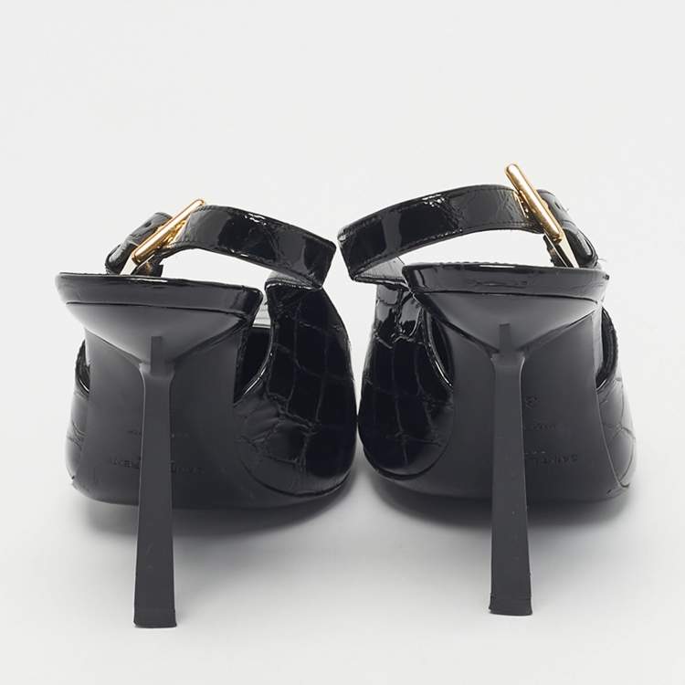 Pre Owned Saint Laurent Black Crocodile Embossed Graham Slingback Pumps Size 36