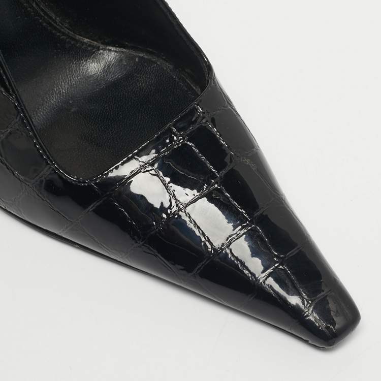 Pre Owned Saint Laurent Black Crocodile Embossed Graham Slingback Pumps Size 36