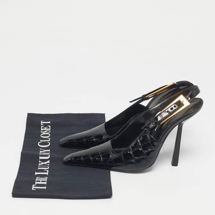 Pre Owned Saint Laurent Black Crocodile Embossed Graham Slingback Pumps Size 36