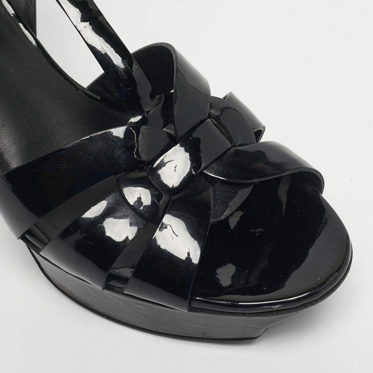 Pre Owned Saint Laurent Black Patent Leather Tribute Platform Sandals Size 39
