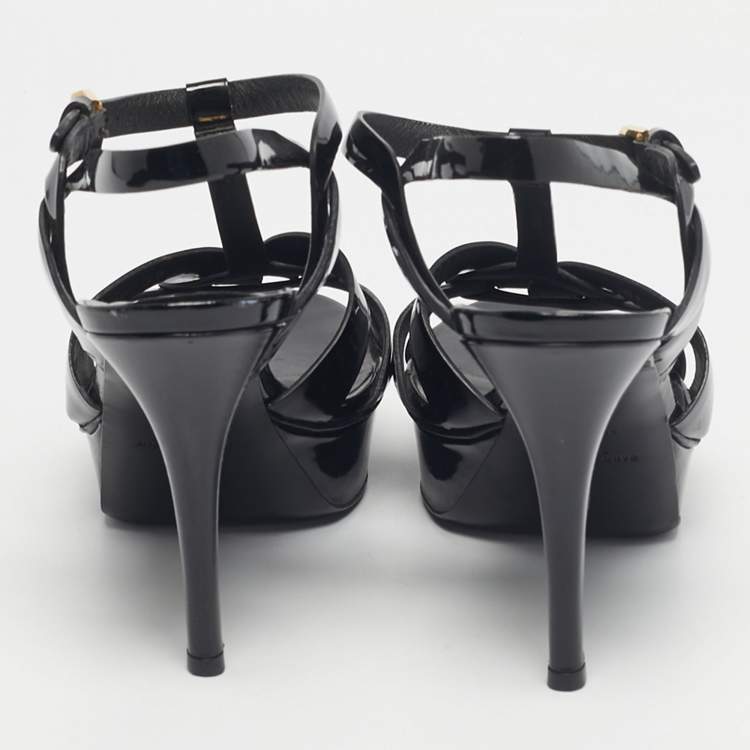 Pre Owned Saint Laurent Black Patent Leather Tribute Platform Sandals Size 39