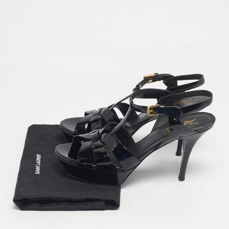 Pre Owned Saint Laurent Black Patent Leather Tribute Platform Sandals Size 39