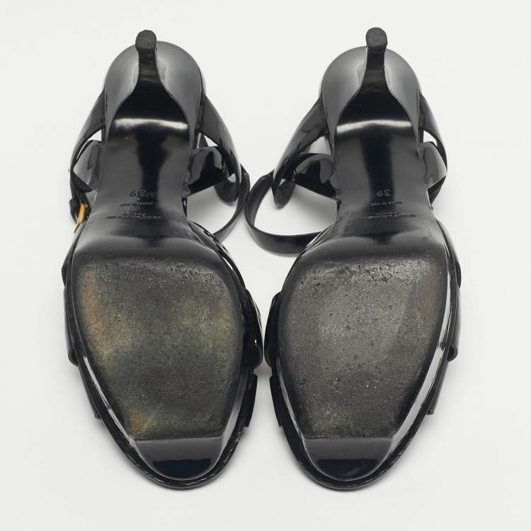 Pre Owned Saint Laurent Black Patent Leather Tribute Platform Sandals Size 39