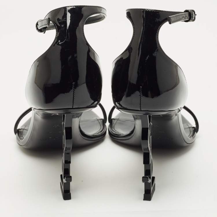 Pre Owned Saint Laurent Black Patent Leather Opyum Sandals Size 39
