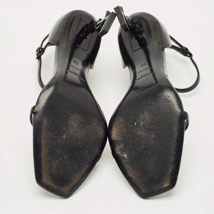 Pre Owned Saint Laurent Black Patent Leather Opyum Sandals Size 39