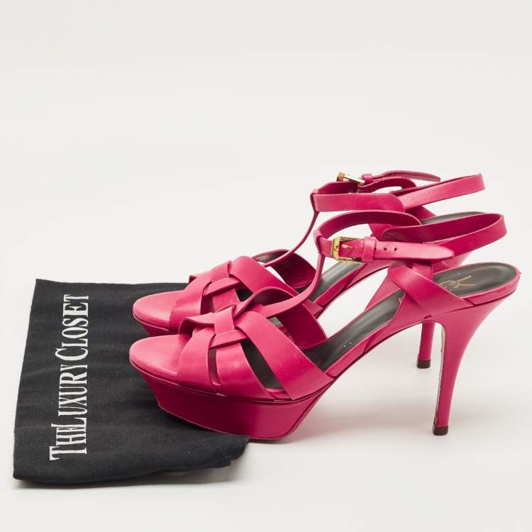 Pre Owned Saint Laurent Purple Leather Tribute Platform Sandals Size 38.5