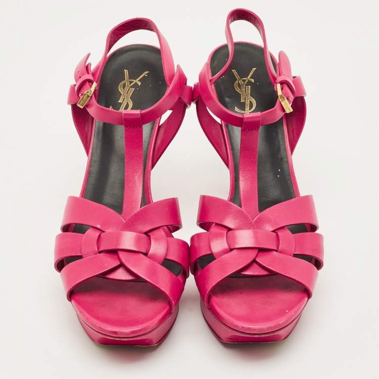 Pre Owned Saint Laurent Purple Leather Tribute Platform Sandals Size 38.5