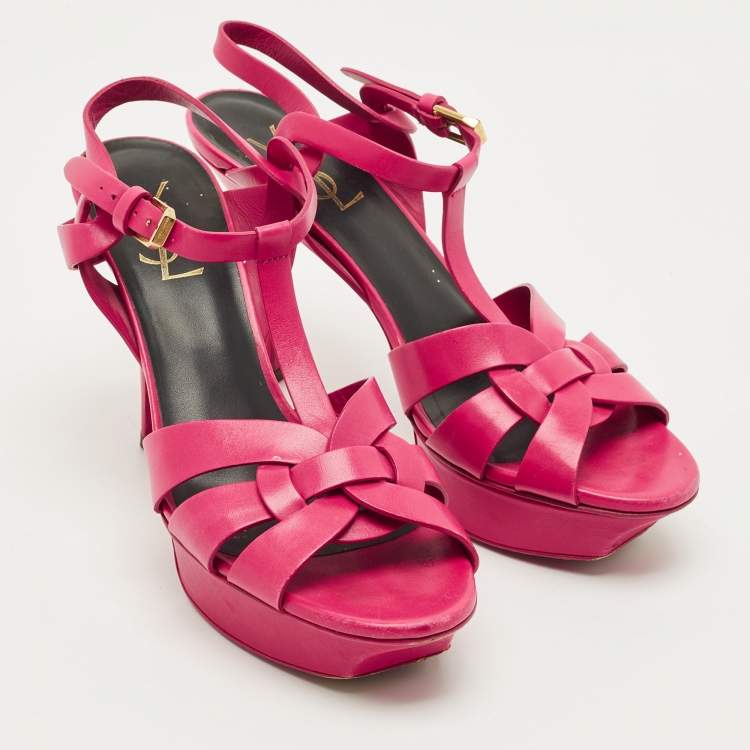 Pre Owned Saint Laurent Purple Leather Tribute Platform Sandals Size 38.5