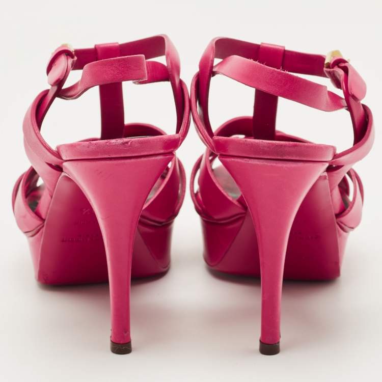 Pre Owned Saint Laurent Purple Leather Tribute Platform Sandals Size 38.5