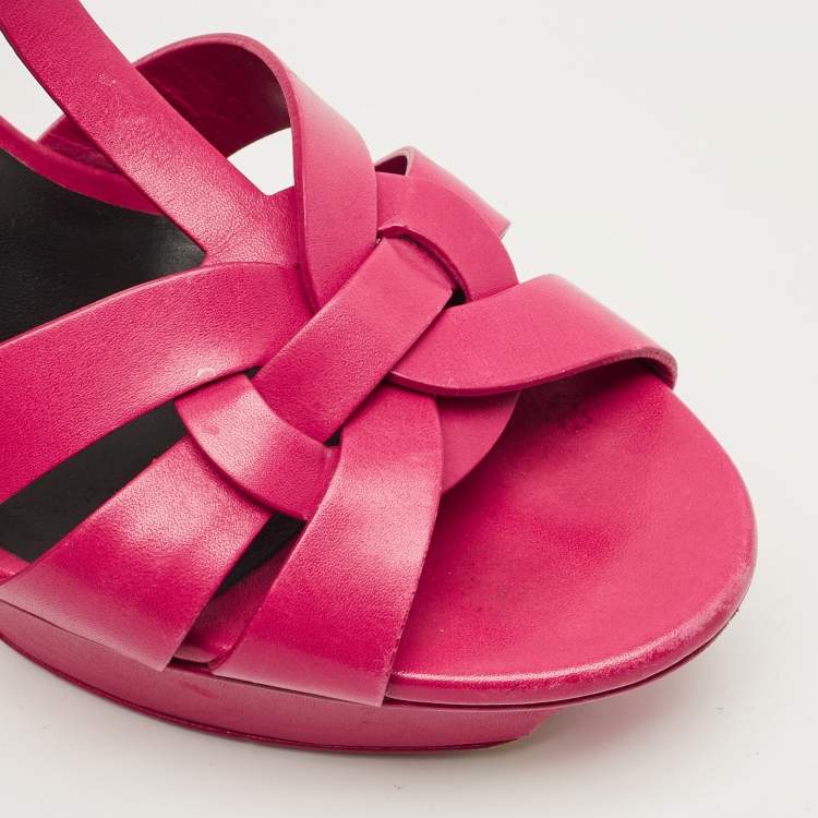 Pre Owned Saint Laurent Purple Leather Tribute Platform Sandals Size 38.5