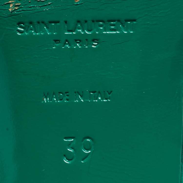 Pre Owned Saint Laurent Green Leather Tribute Platform Sandals Size 39
