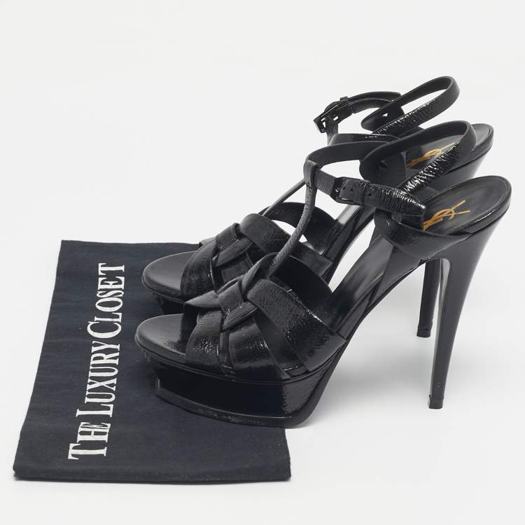 Pre Owned Saint Laurent Black Leather Tribute Platform Sandals Size 39