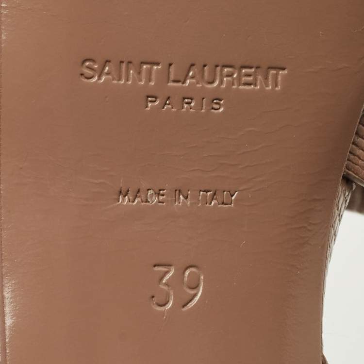 Pre Owned Saint Laurent Paris Brown Lizard Embossed Leather Tribute Platform Sandals Size 39