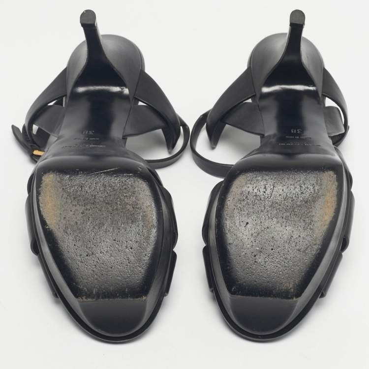 Pre Owned Saint Laurent Black Leather Tribute Sandals Size 38