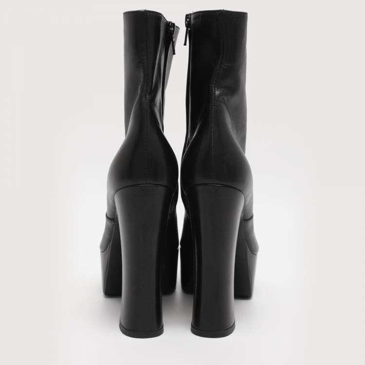 Pre Owned Saint Laurent Paris Black Leather Mid Calf Boots Size 38