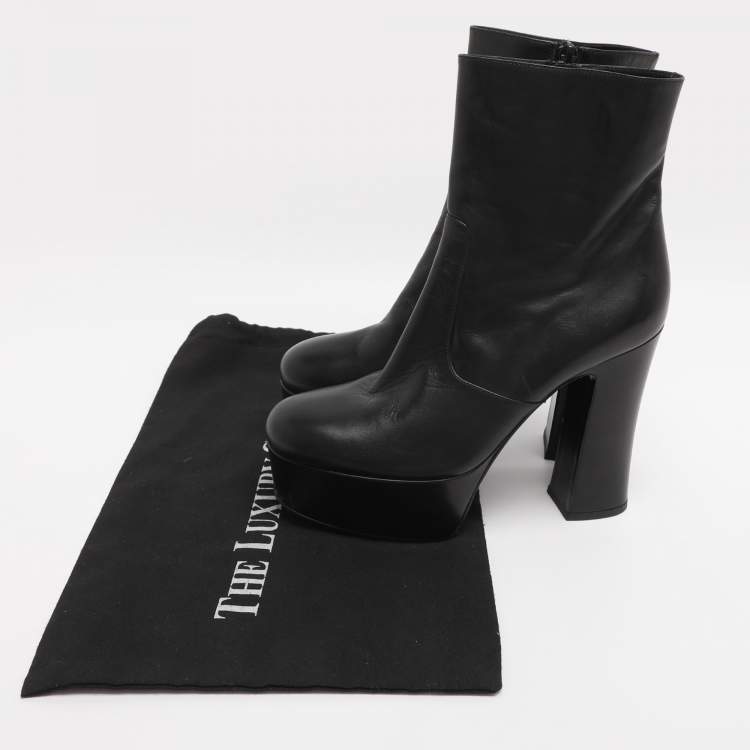 Pre Owned Saint Laurent Paris Black Leather Mid Calf Boots Size 38