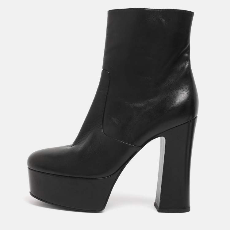 Pre Owned Saint Laurent Paris Black Leather Mid Calf Boots Size 38