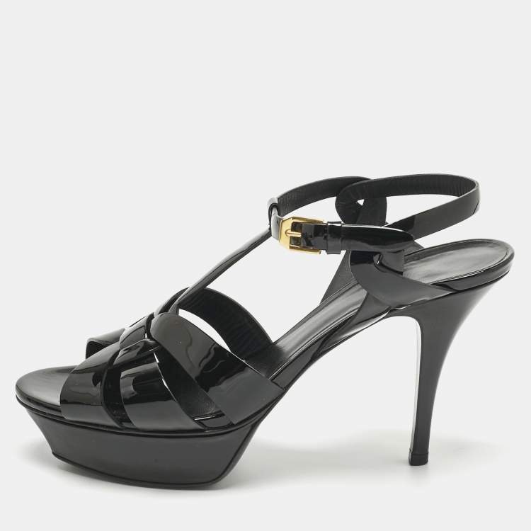 Pre Owned Saint Laurent Black Patent Leather Tribute Sandals Size 39