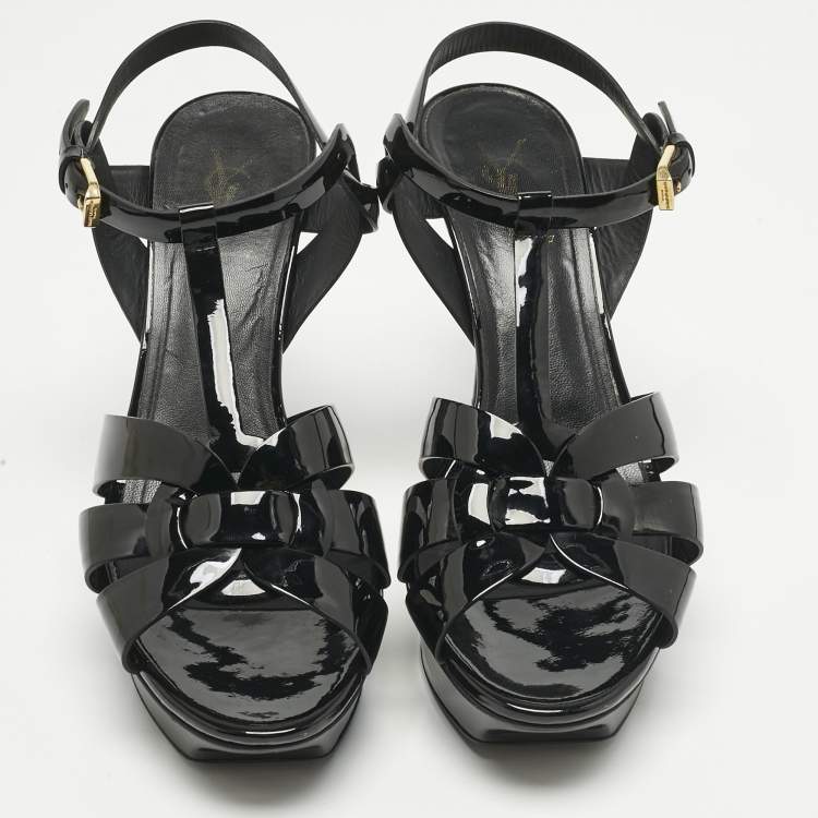 Pre Owned Saint Laurent Black Patent Leather Tribute Sandals Size 39