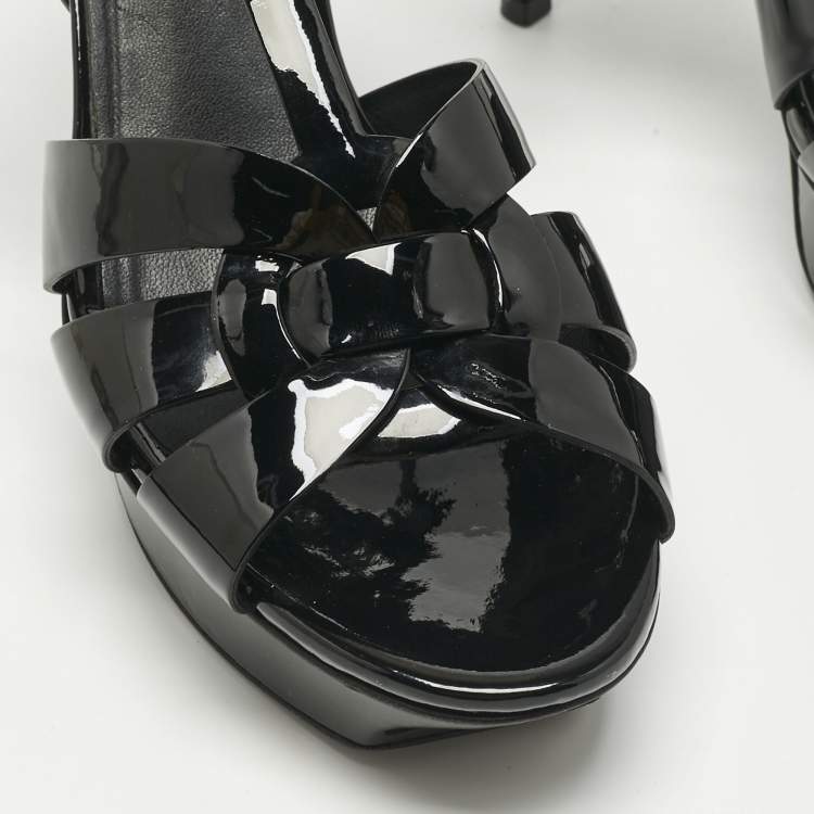 Pre Owned Saint Laurent Black Patent Leather Tribute Sandals Size 39