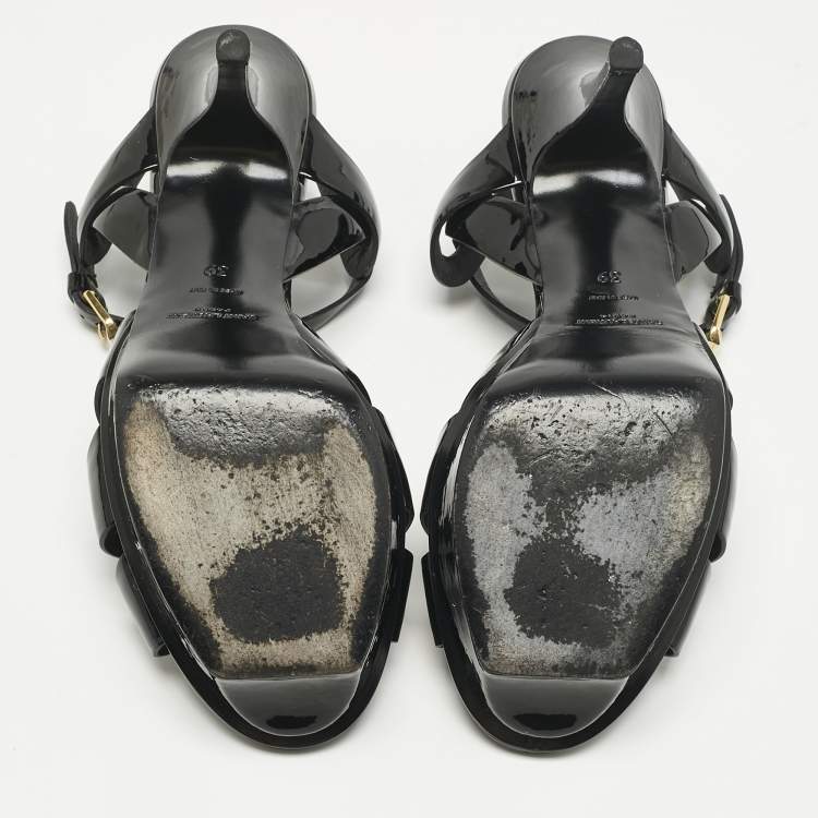 Pre Owned Saint Laurent Black Patent Leather Tribute Sandals Size 39