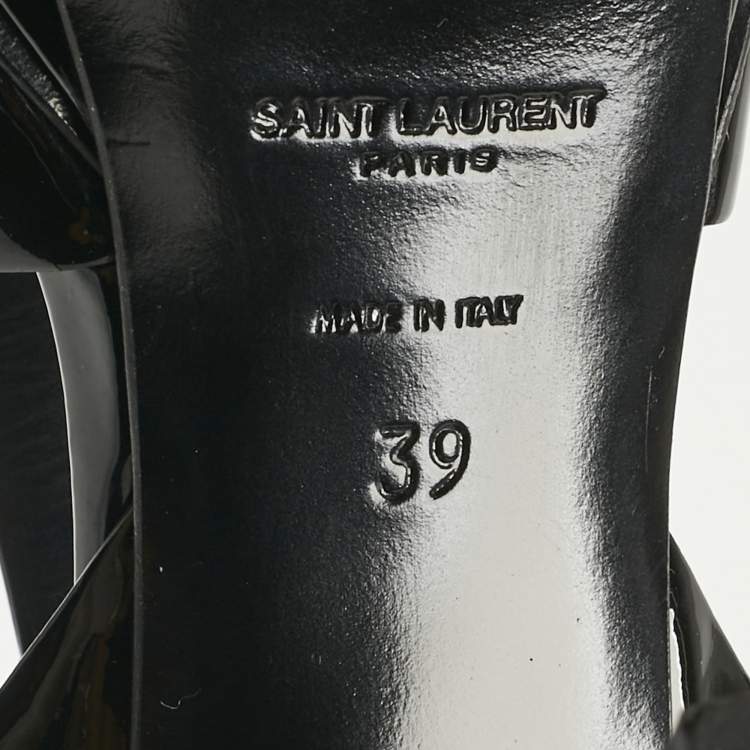 Pre Owned Saint Laurent Black Patent Leather Tribute Sandals Size 39