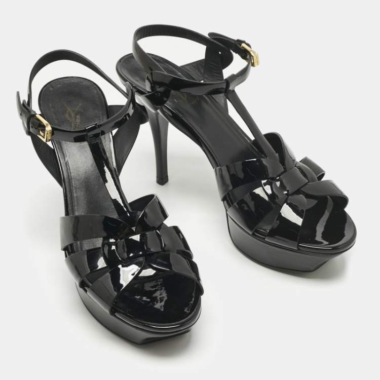 Pre Owned Saint Laurent Black Patent Leather Tribute Sandals Size 39