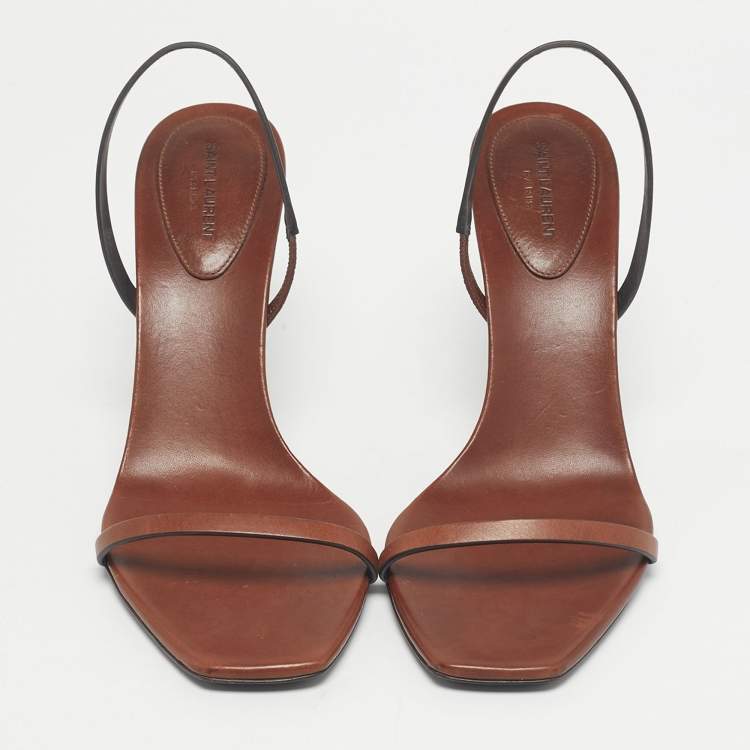 Pre Owned Saint Laurent Brown Leather Opyum Slingback Sandals Size 39.5
