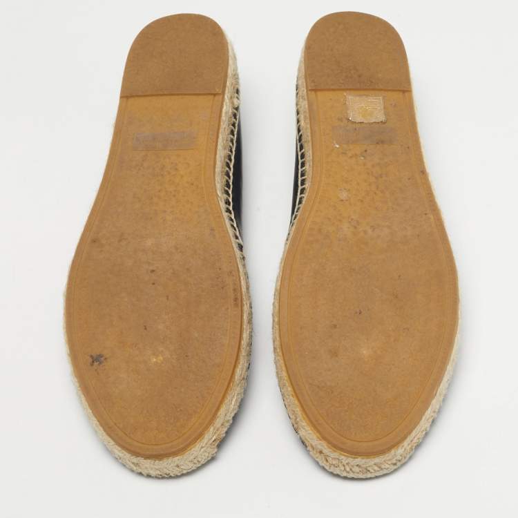 Pre Owned Saint Laurent Black Leather Cassandre Espadrille Flats Size 39