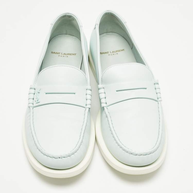 Pre Owned Saint Laurent Blue Leather Penny Slip On Loafers Size 42
