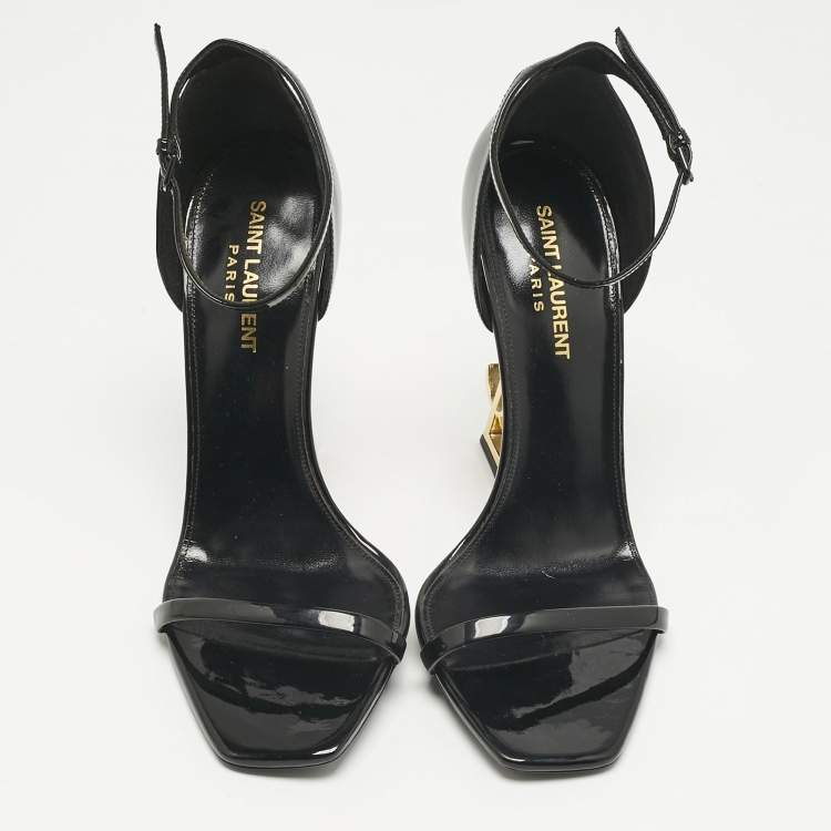 Pre Owned Saint Laurent Black Patent Leather Opyum Sandals Size 39