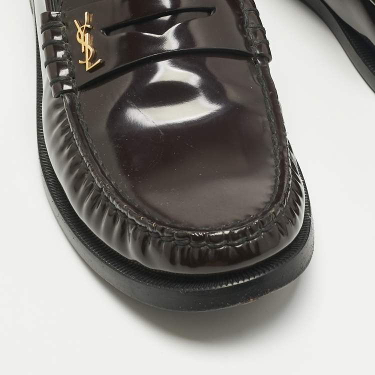 Pre Owned Saint Laurent Burgundy Leather Le Loafers Size 37.5