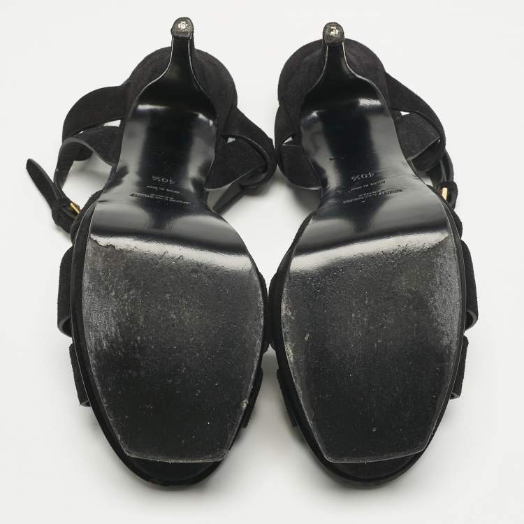 Pre Owned Saint Laurent Black Suede Tribute Platform Sandals Size 40.5