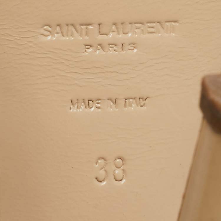 Pre Owned Saint Laurent Beige Patent Leather Tribute Platform Sandals Size 38