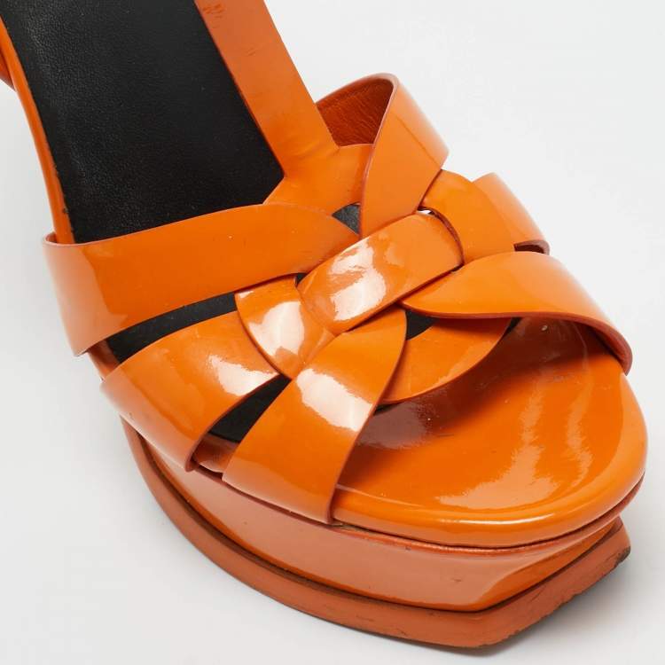 Pre Owned Saint Laurent Paris Patent Leather Tribute Platform Sandals Size 36