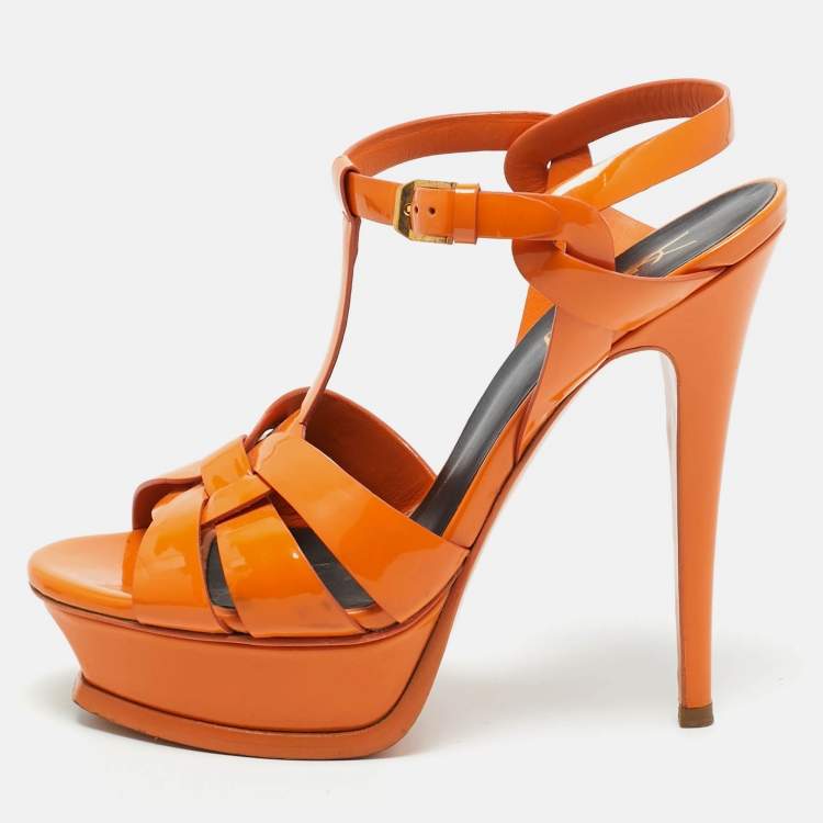 Pre Owned Saint Laurent Paris Patent Leather Tribute Platform Sandals Size 36