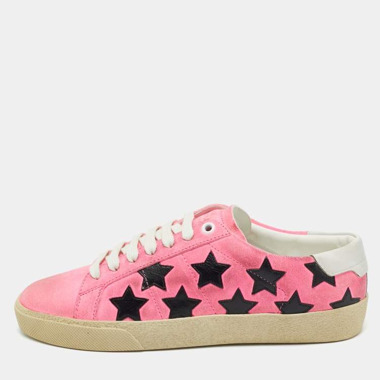 Pre Owned Saint Laurent Pink Suede Court Classic Lace Up Sneakers Size 37