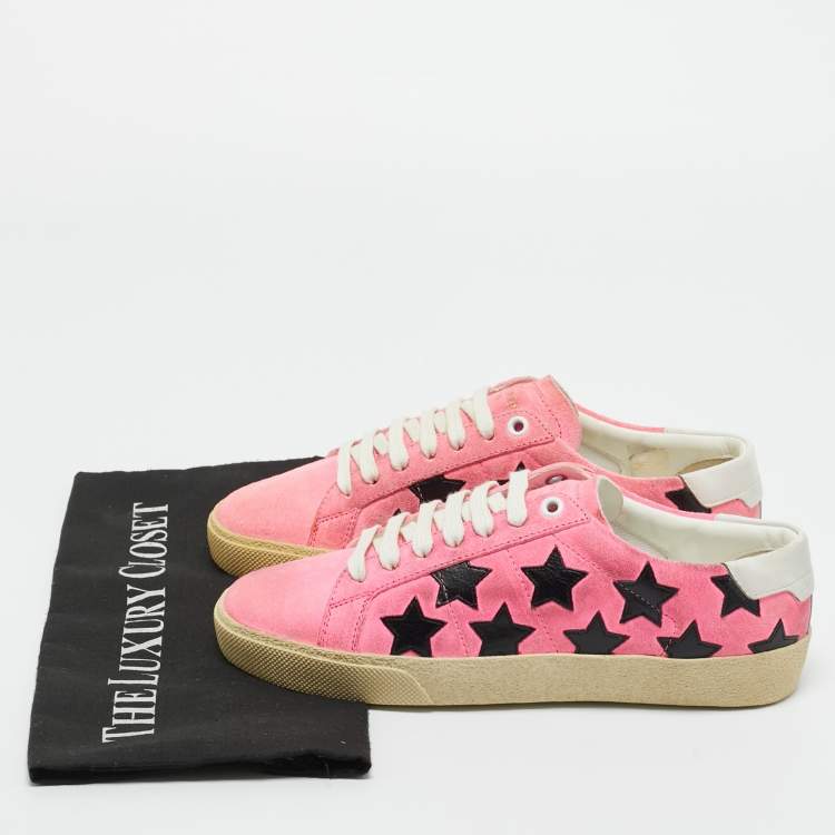 Pre Owned Saint Laurent Pink Suede Court Classic Lace Up Sneakers Size 37