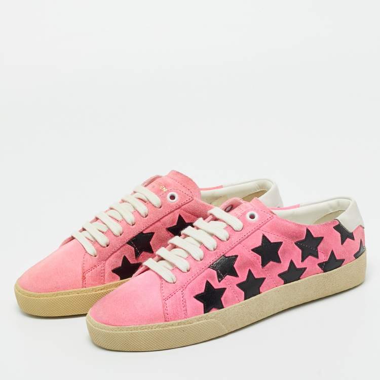 Pre Owned Saint Laurent Pink Suede Court Classic Lace Up Sneakers Size 37