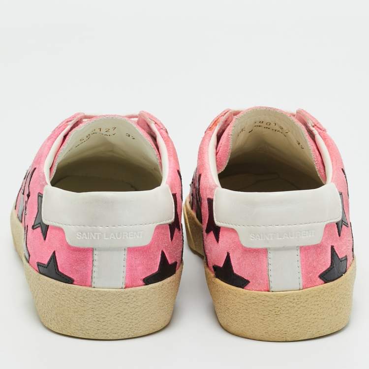 Pre Owned Saint Laurent Pink Suede Court Classic Lace Up Sneakers Size 37