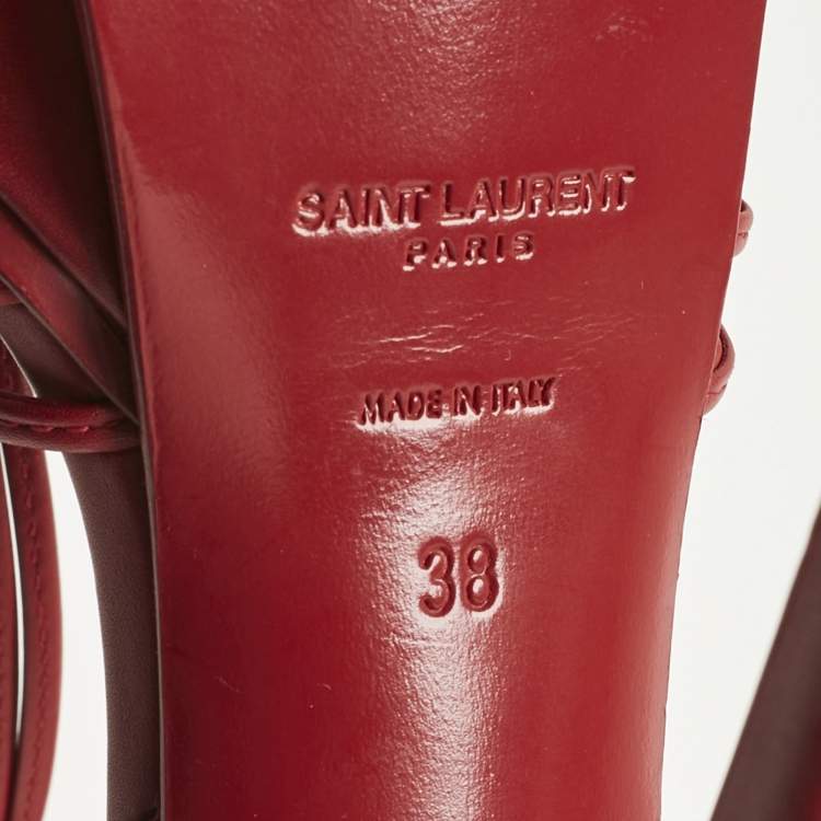 Pre Owned Saint Laurent Red Leather Platform Ankle Strap Sandals Size 38