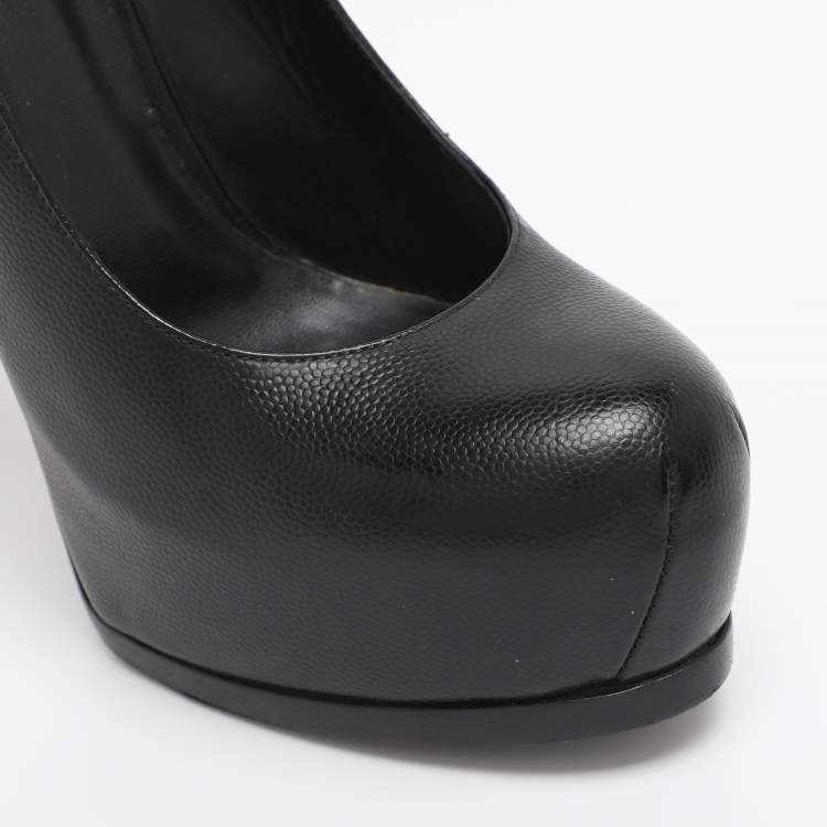 Pre Owned Saint Laurent Black Leather Tribtoo Platform Pumps Size 39