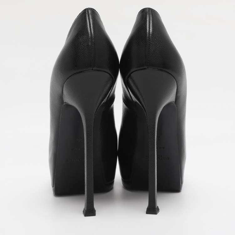 Pre Owned Saint Laurent Black Leather Tribtoo Platform Pumps Size 39