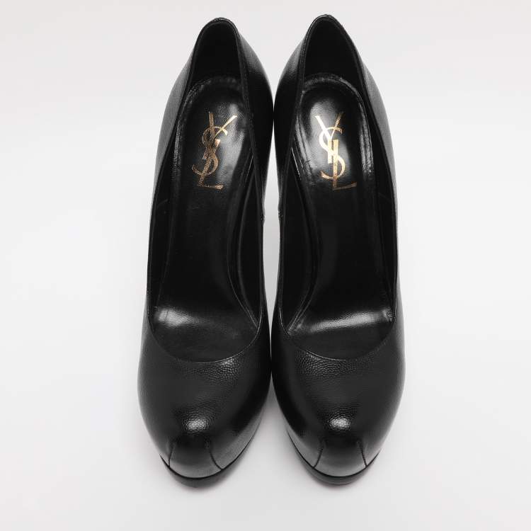 Pre Owned Saint Laurent Black Leather Tribtoo Platform Pumps Size 39