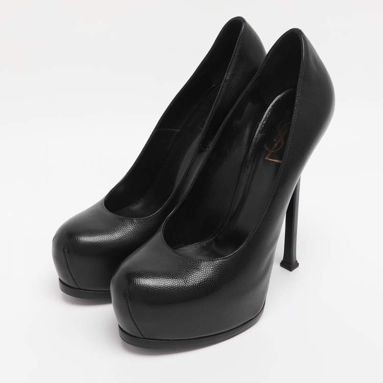 Pre Owned Saint Laurent Black Leather Tribtoo Platform Pumps Size 39