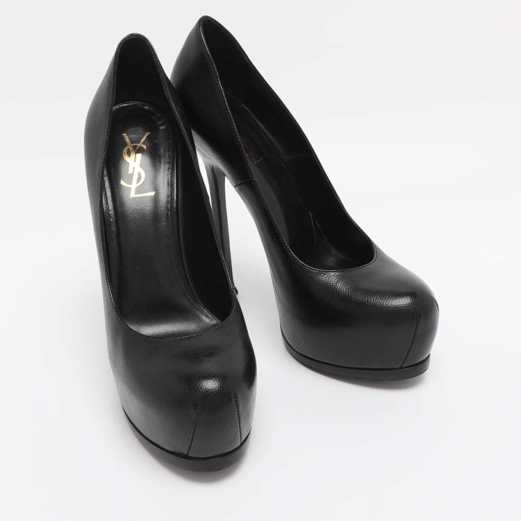 Pre Owned Saint Laurent Black Leather Tribtoo Platform Pumps Size 39