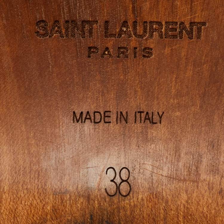 Pre Owned Saint Laurent Black Leather Cross Strap Studded Wood Platform Clogs Size 38