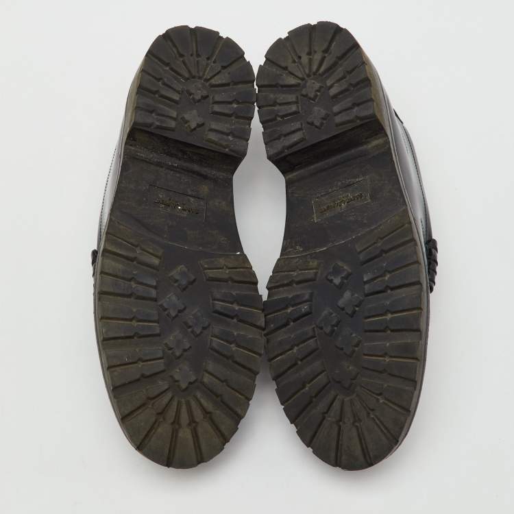 Pre Owned Saint Laurent Black Leather Slip On Penny Loafers Size 36