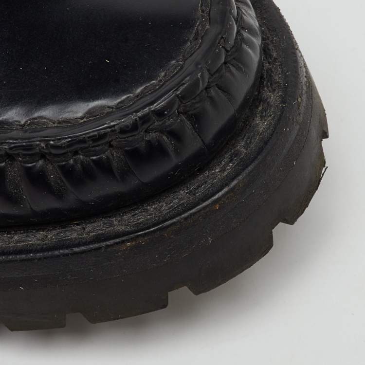 Pre Owned Saint Laurent Black Leather Slip On Penny Loafers Size 36