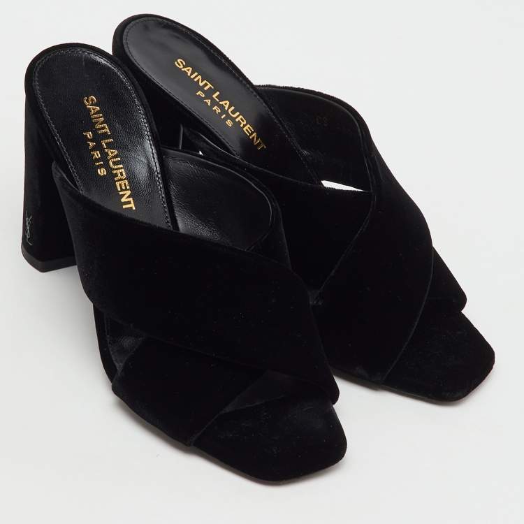 Pre Owned Saint Laurent Black Velvet Loulou Slide Sandals Size 35.5